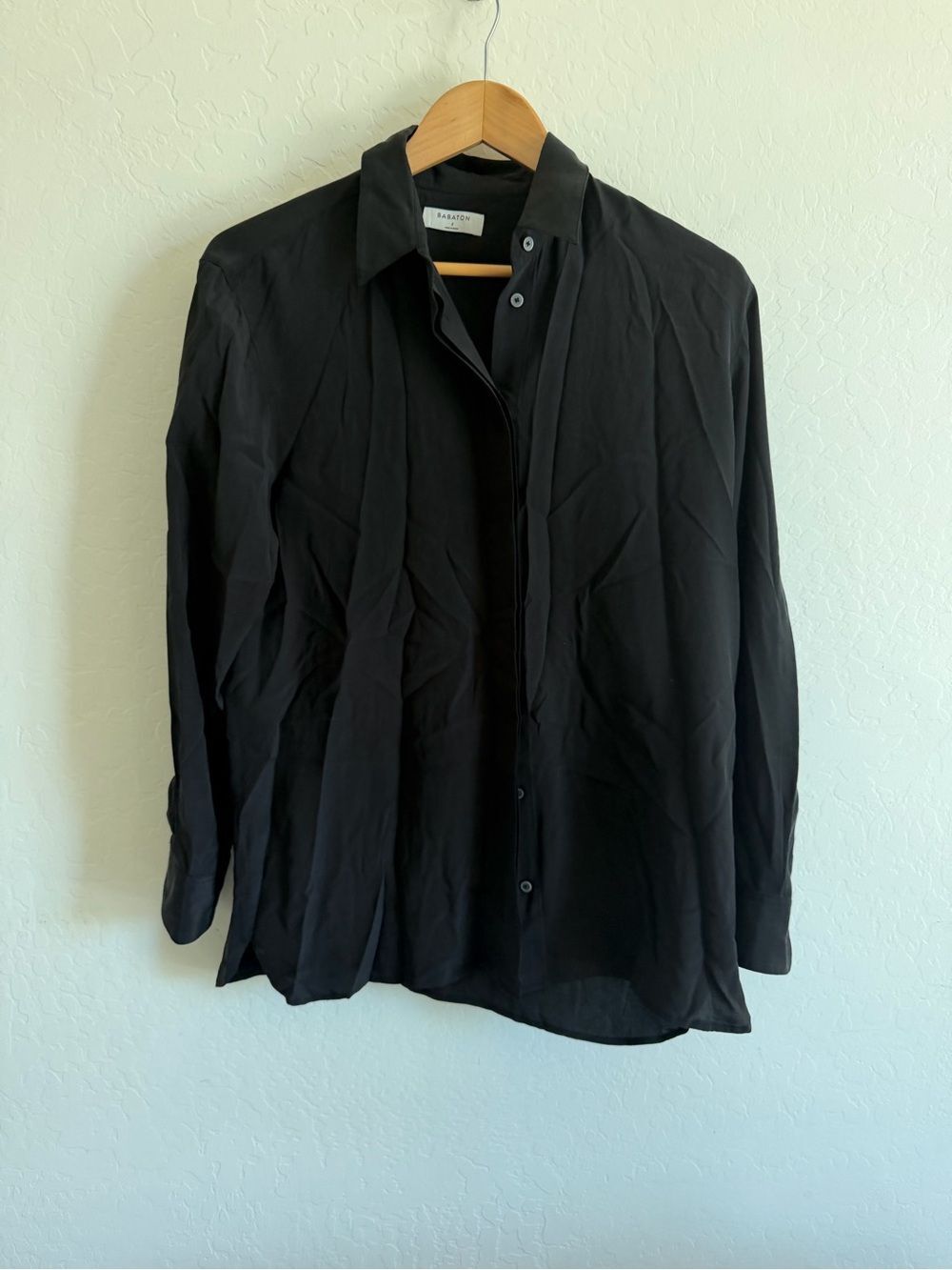 Babaton Aritzia Utility Button Down Shirt Black Drapey Blouse Small